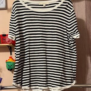 LOFT Striped Short Sleeve Top in Black and White